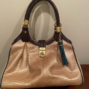Brahim gold toned handbag with teal accents